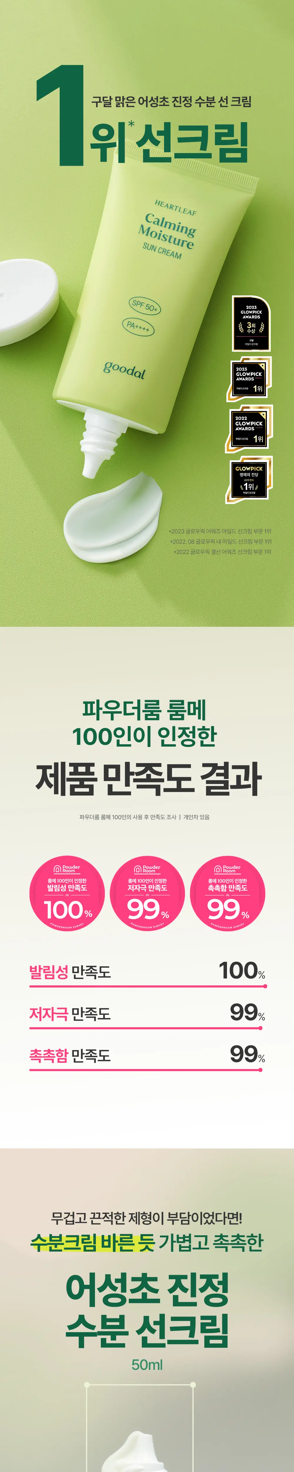 [1등 선크림/화잘먹] 구달 맑은 어성초 진정 수분 선크림 50ml 1+1 기획 상세페이지 2